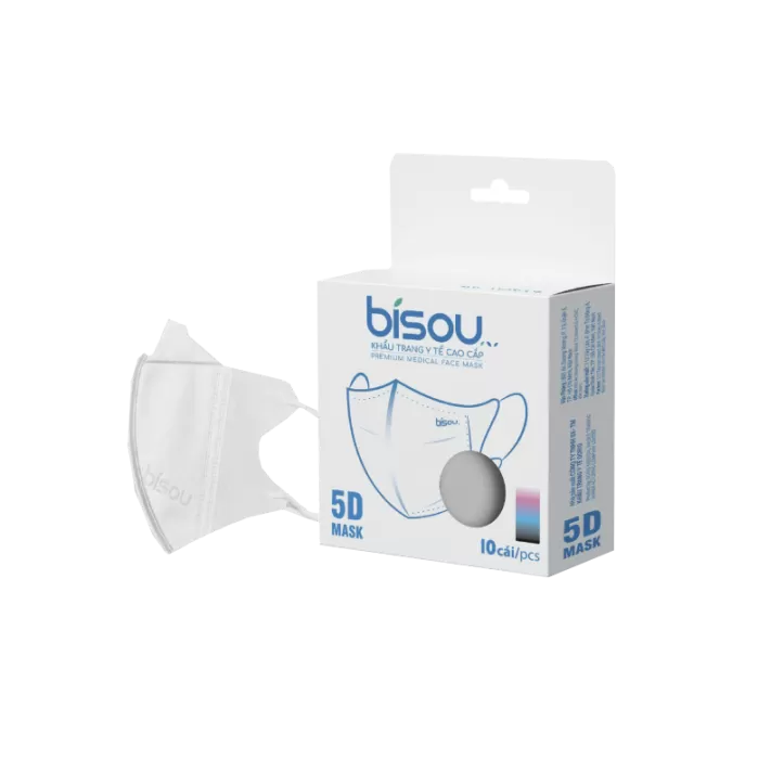 Khẩu Trang 5D Mask Bisou Cao Cấp Trắng Hộp 10 Cái